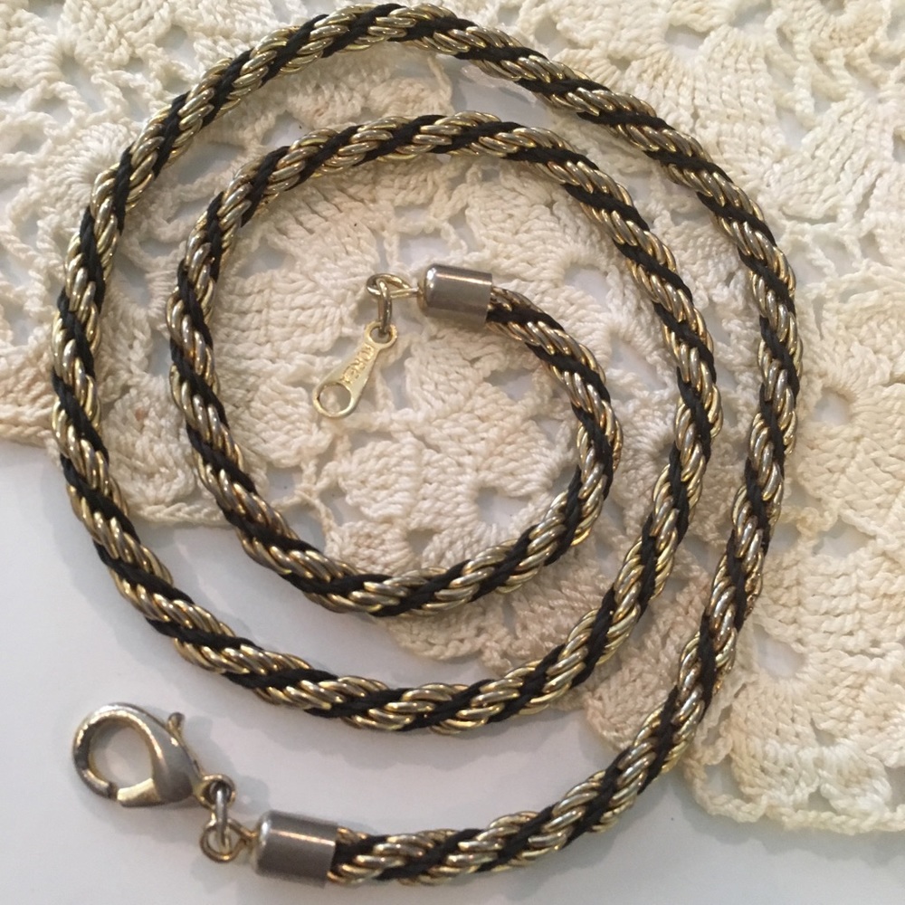 Vintage Necklace Gold/Black Twisted Rope Chain - “Korea”
